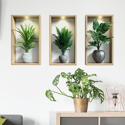 TEMU Creative Simulation Green Plant Potted -panel Wall Sticker For Entrance Hall, Living Room, Room Decoration, Self-adhesive Wall Sticker Image