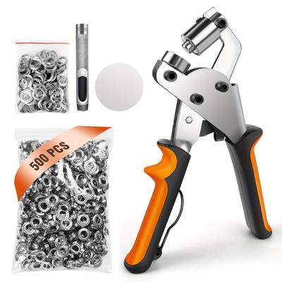 TEMU Heavy Duty Grommet Tool Kit, 500pcs 3/8 Inch 10mm Grommets, Grommet Pliers Punch Kit, Eyelet Tool, Press For Tarp, Fabric, Banner, Canvas, Leather, Tents, Vinyl, Punching Machine, 1 Set Image