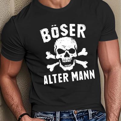 TEMU Men's Bad Old Man Graphic T-shirt- With Skull& Design, Casual Summer Style For Adults, Casual Adult Clothing Skull Print Tee Tea Shirts Image