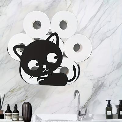 TEMU Black Cat Toilet Paper Holder - Decorative , Holds 8 Extra Rolls, Wall-mounted For Bathroom & Living Room Decor, Bathroom Accessory|whimsical Decor|powder Coated Finish Image