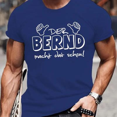 "TEMU Men's Short Sleeve T-shirt - "der Macht Dat Schon" Graphic Print, Black Casual Summer Tee With Geometric , Regular Fit Round Neck, Machine Washable, Casual Attire | Comfortable" Image