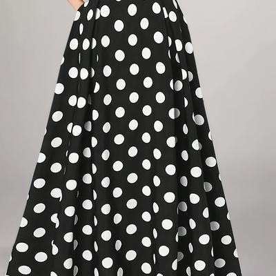 TEMU Women's High-waist Polka Dot Maxi Skirt - Black & White Oversized Swing Skirt, Y2k Style, Machine Washable, Fashion Piece, Versatile Fashion | Highwaist Skirt | Smooth Texture | Outfit Image