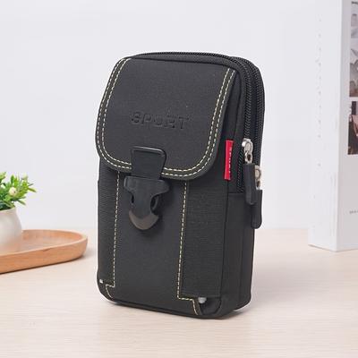 TEMU New Canvas Men's Outdoor Phone Waist Bag With And Leather Belt Mobile Phone Bag Multifunctional Waist Bag Thickened Mobile Phone Bag Image