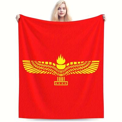 TEMU Syriac Flag Throw Blanket - Soft Flannel For Couch, Bed, Sofa - 50x40 Inch, Red With Yellow & White , , Contemporary Style, Use, Throw Blanket For Couch Image