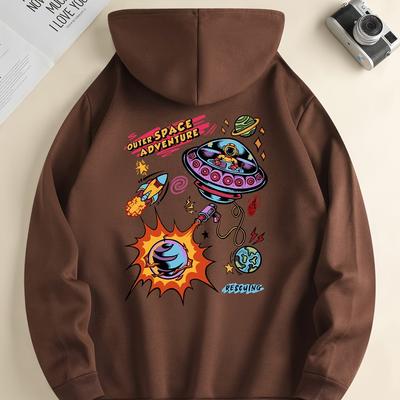 TEMU Outer Pattern Letters Print Men' Hoodies With Kangaroo Pocket & Drawstring, Stylish Long Sleeve Hooded Sweatshirt, New Loose Casual Top For Autumn Winter, Men's Clothing As Holiday Gifts Image