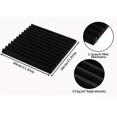 TEMU 24x Acoustic Foam Self-adhesive Acoustic Panels Acoustic Mat Black Absorber Triangular Foam 30x30x2.5cm Image