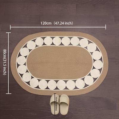 TEMU 1 Handmade Bohemian Linen Blend Oval Bath Mat – Geometric Pattern, Non-slip, Machine Washable For Kitchen, Bathroom, Living Room, Bedroom, Outdoor Patio – Perfect Father's Day Gift, Bathroom Mat Image