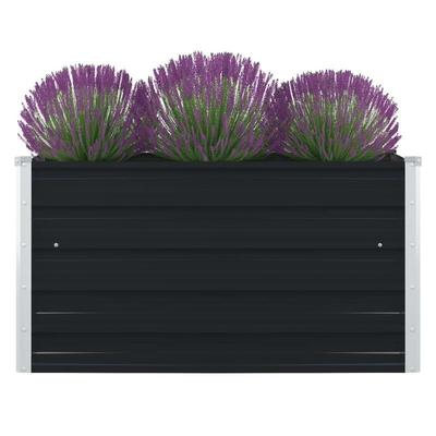 TEMU 1pc Farmhouse Style Raised Bed, 100x100x45cm Galvanized Steel , Striped Pattern, Floor Mount Outdoor Metal Planter Box, Container|rustic Charm|filled With Lavender Image