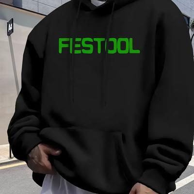 "TEMU Casual4, Men's Casual Print Hoodie With Front Pocket - "festool" Blue Graphic, Soft & Comfortable, Regular Fit 18-40, Outdoor Activities, Casual Wear Hoodie|trendy Casual Hoodie|, Sweater Hoodie" Image