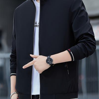 TEMU Men's Spring And Autumn Stand-collar Jacket, New 2025 Style, Loose Casual Coat, Plus Size Trendy Brand Versatile Windbreaker. Image