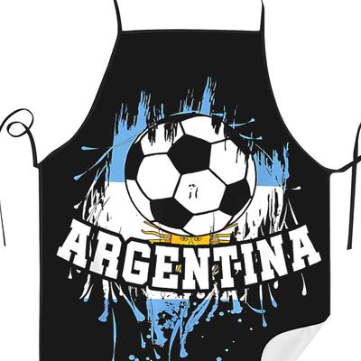 TEMU Argentina Soccer Apron - Retro Vintage Style With Soccer Ball & Flag Print, Durable Kitchen Cooking Apron For & Restaurant Use, Hand Wash/, Design Image