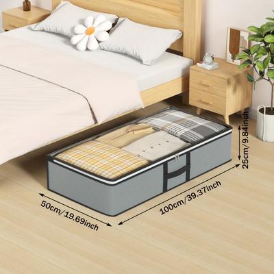 TEMU Extra-large Gray Storage Bag With Clear Top, Reinforced Edges & Wide Handle - Foldable Organizer For Sweaters, Pants, Coats, Toys, Quilts Image