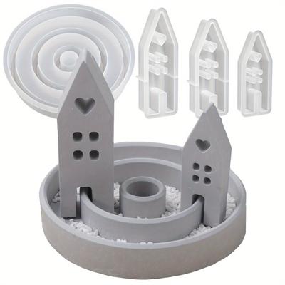 TEMU 4pcs Round Candle Holder Silicone Mold, House Decor Plaster Drip Molds, Furniture Ornament Clay Silicone Mold, Resin Epoxy Resin Drip Molds Image