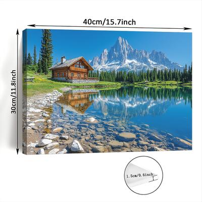 TEMU Room Decor 1pc Wooden Framed Canvas Wall Art, House Scenery Print, Bachelor Party Decor, Woven Artwork For Living Room, Bedroom, Office, Unique Christmas Gift, 11.8x15.7 Inches Image