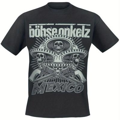 TEMU Bhse Onkelz Mexico Graphic Men's T-shirt - Skull Sombrero & Design, 100% Cotton Breathable Loose Fit Casual Short Sleeve Tee, Machine Washable Image