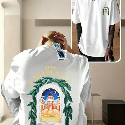 "TEMU Men's Casual Crew Neck T-shirt - Breathable Summer Short Sleeve With Stylish "" Print, Lightweight Polyester Fabric, Casual Attir" Image