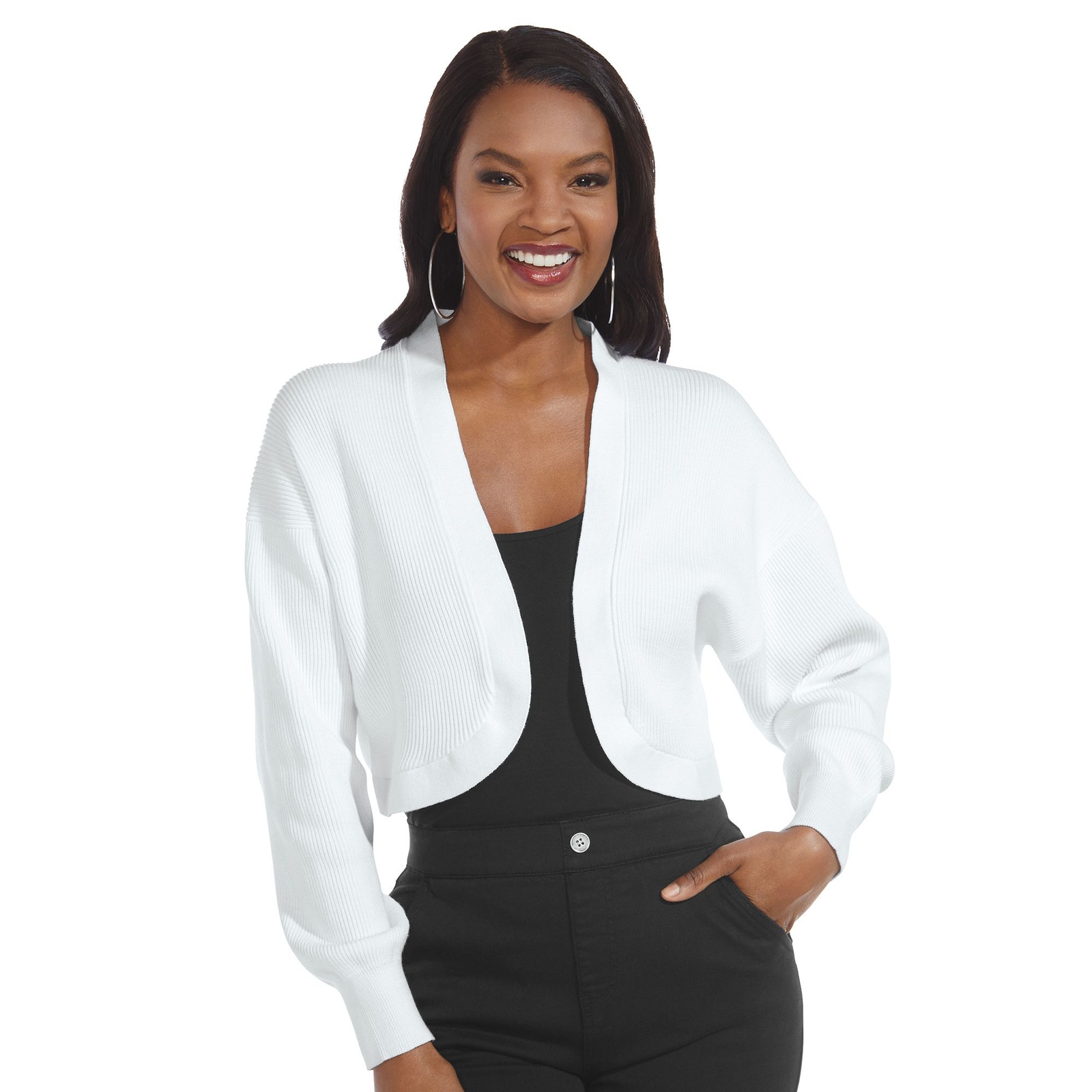 Masseys Sweater Shawl (Size M) White, Nylon,Rayon