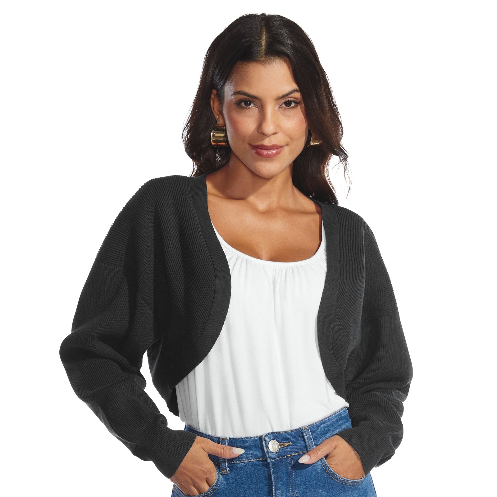 Masseys Sweater Shawl (Size 2X) Black, Nylon,Rayon