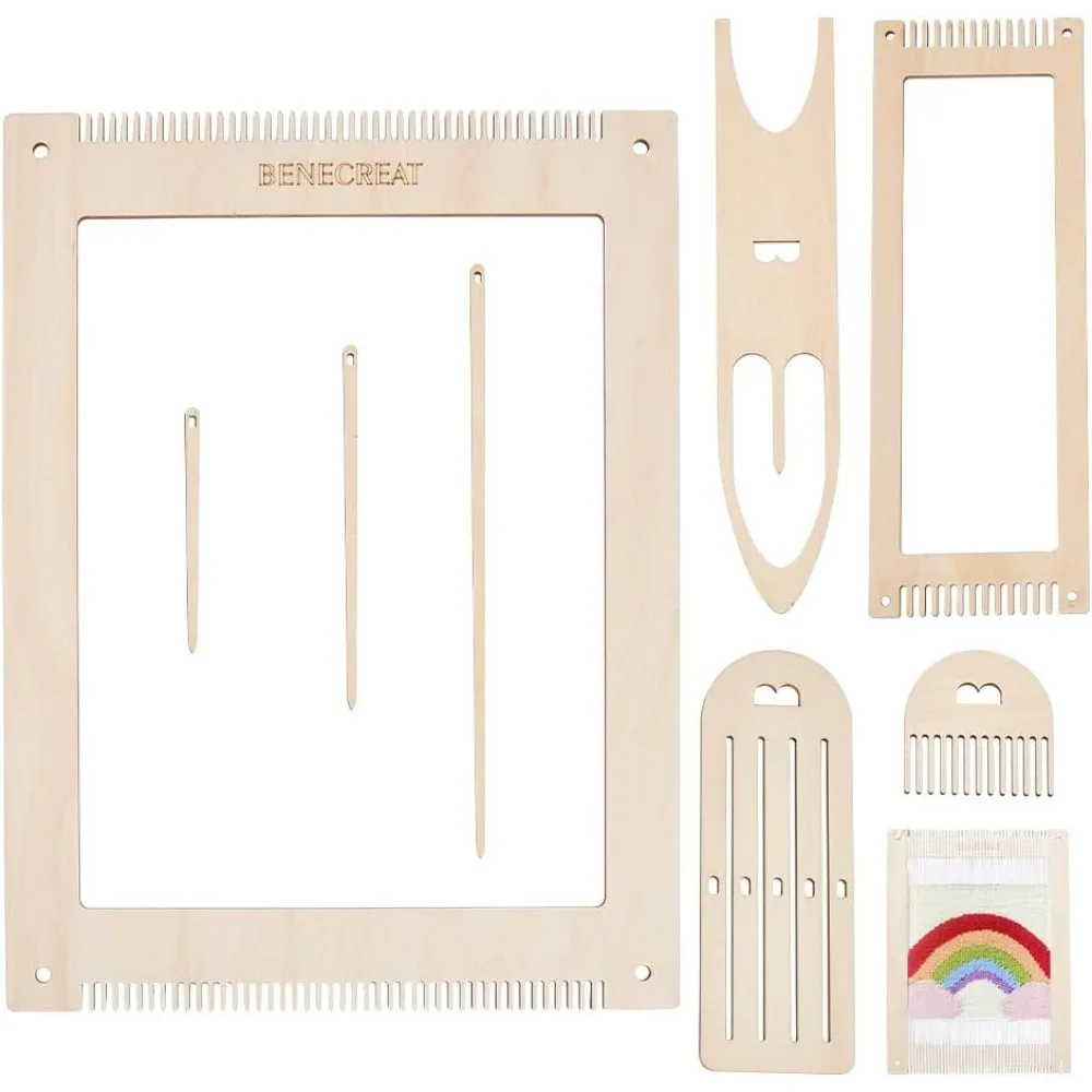 8-teiliges Webstuhl-Set aus Holz zum Selbermachen, Webstuhl mit Webstab aus Holz, Webkamm und Holzweb-Häkelnadel zum Aufhängen