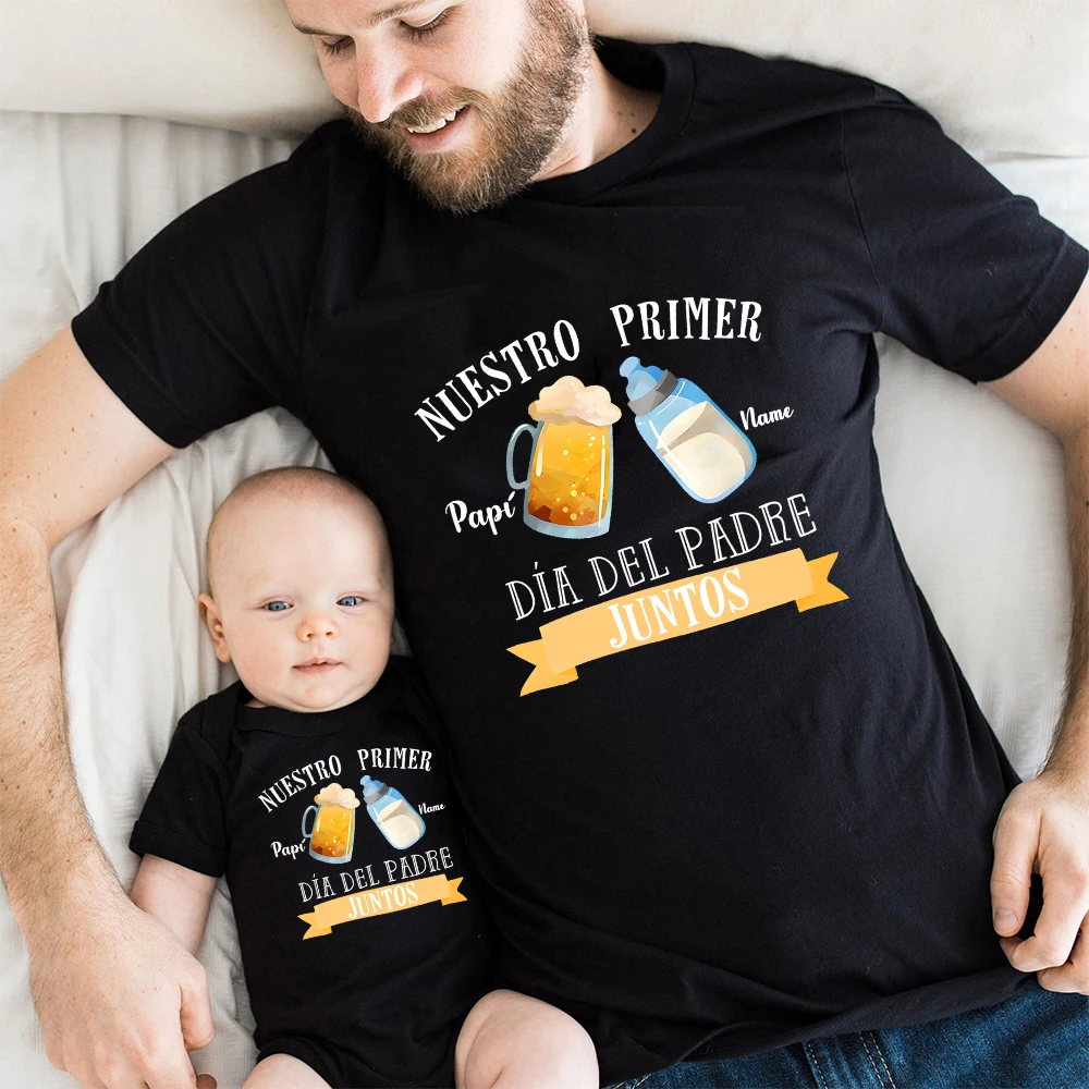 Tenues assorties pour la famille de notre fête des pères, vêtements personnalisés pour papa et bébé, look familial avec nom, cadeau pour la 1er fête des pères