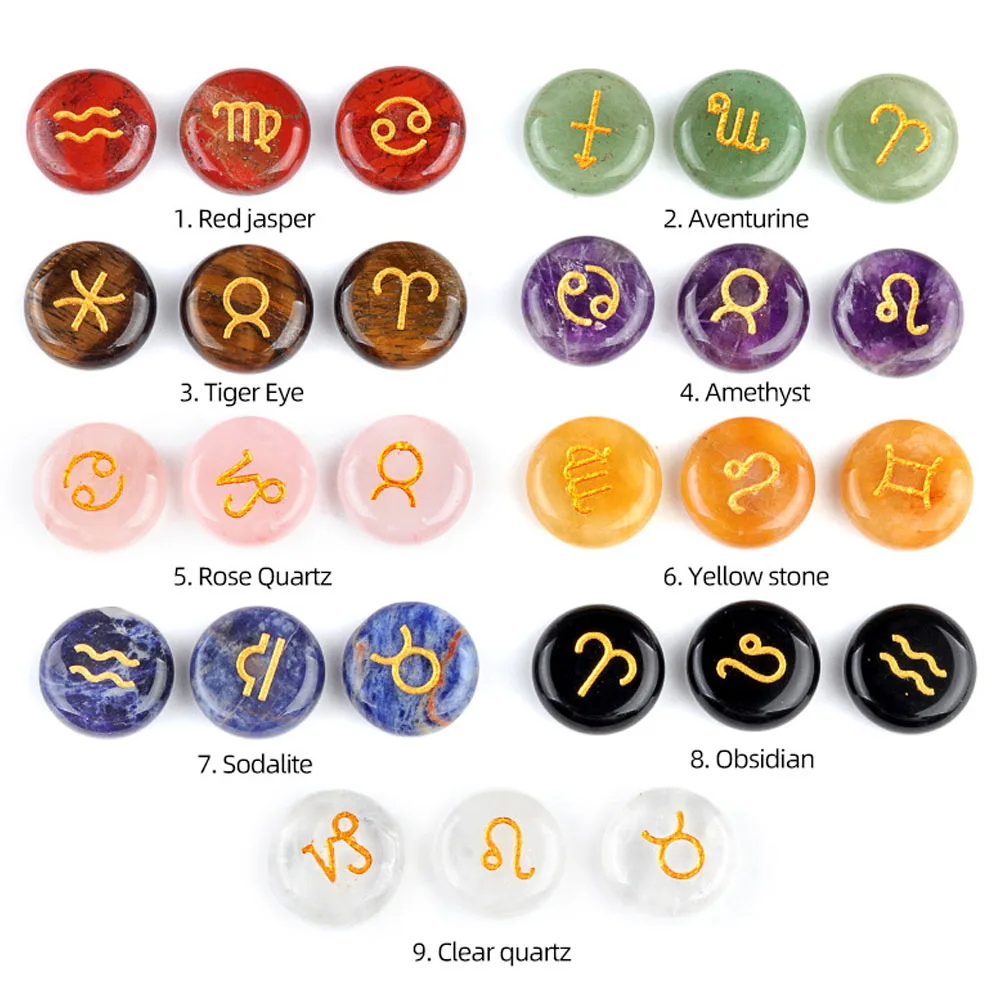 Ornement rond du zodiaque, pierre naturelle, cristal d