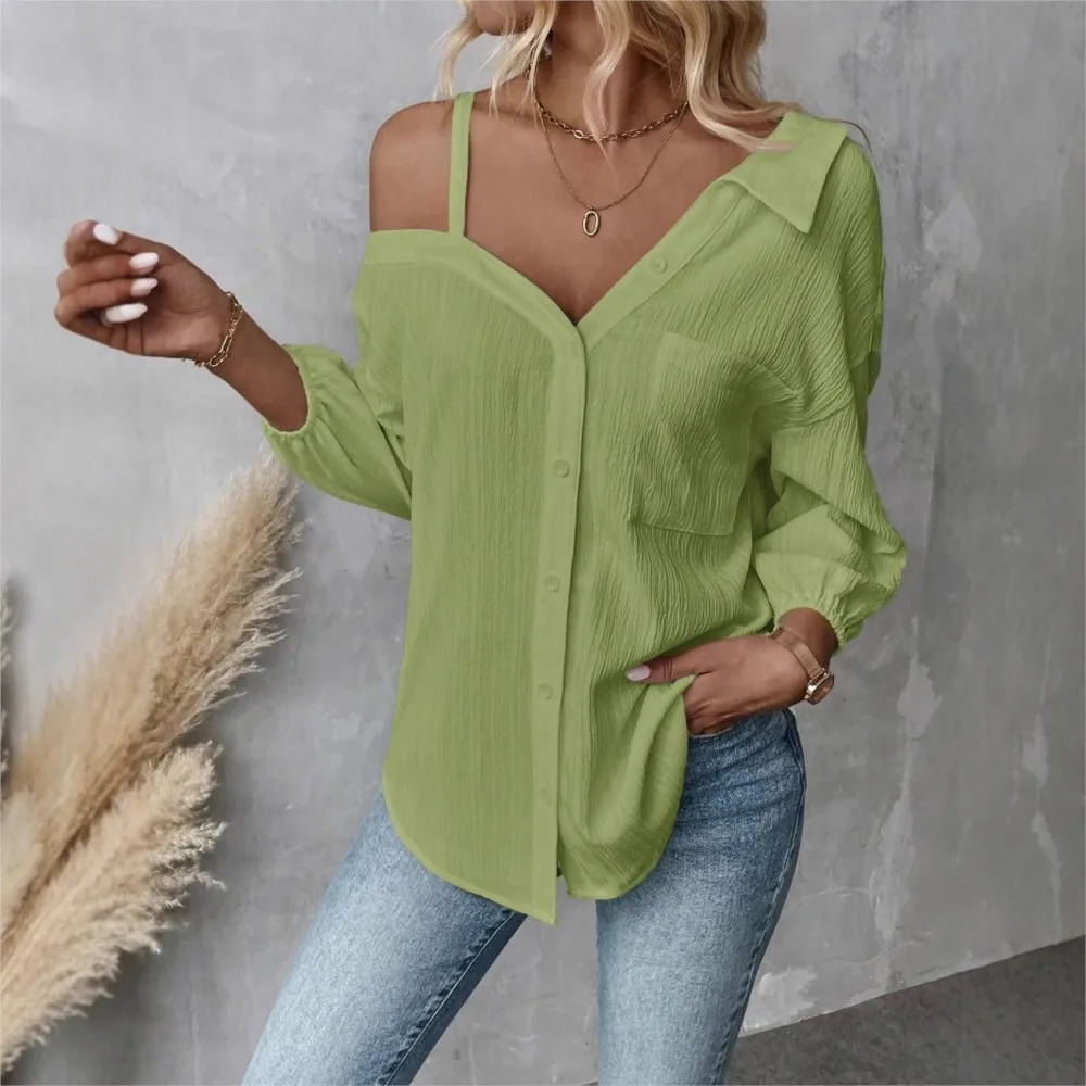 Sexy Frühling Sommer frauen Halter Liebsten Weißes Hemd Einfache Casual Lose Einreiher Langarm Tops Weibliche Streetwear