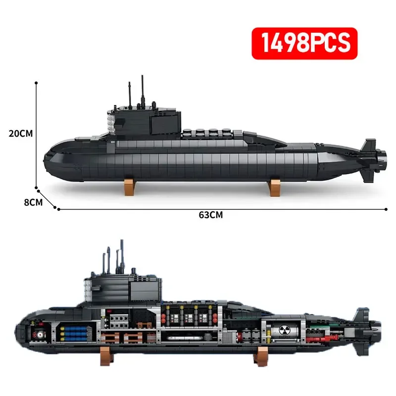 Große Militär-Bausteine vom Typ 094, strategische nukleare U-Boot-Bausteine, Marinegeschiffe, Schiff, Kriegsboot, Ziegel, Modellspielzeug für Jungen Image