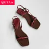 QUTAA 2025 Mode Sexy Frauen Sandalen Schuhe Wohnungen Heels Kuh leder Offene Clip kappe Party Hausschuhe Schuhe Kleid Größe 34-40