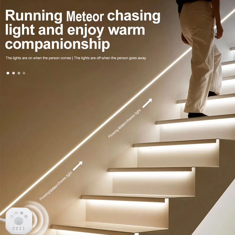 Bewegungsmelder LED-Streifen Lichtsensor Fließender Lichtstreifen 120 ° Bewegungsmelder-Licht und Timer unter dem Bett, Lichter unter dem Schrankleiste
