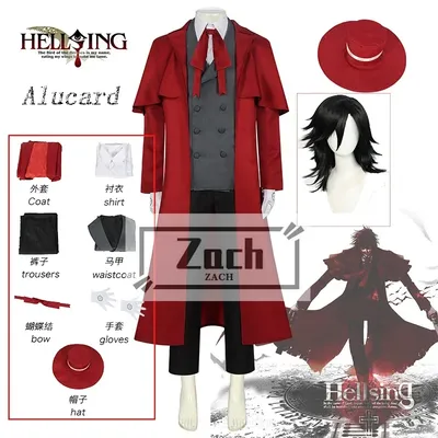 Anime Comic Hellsing Alucard Cosplay Kostüm Perücke roten Graben Alucard van Cosplay Vampir Hut Image