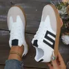 Mode Schwarz Weiß Gestreiften Flache Turnschuhe Frauen Leichte Spitze Up Sport Schuhe Frau Nicht