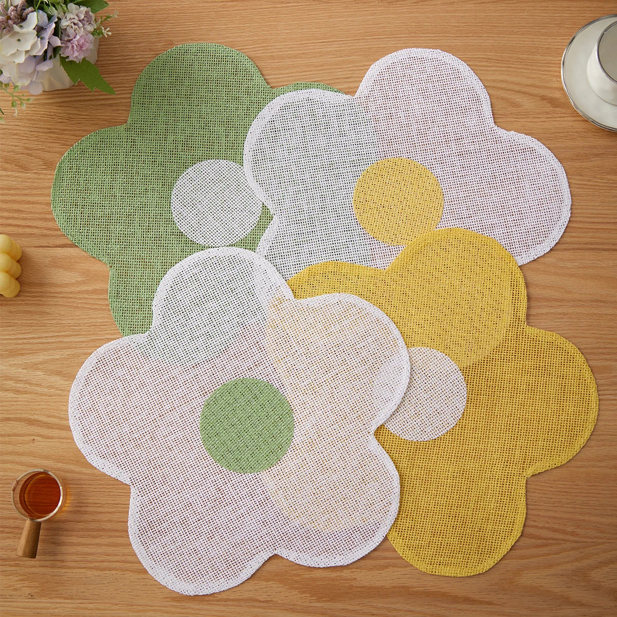 6 stücke Blume Papier Tisch Matte Set Nicht-Slip Schüssel Pad Untersetzer Set Esstisch Tischsets Moderne Dekoration Zubehör
