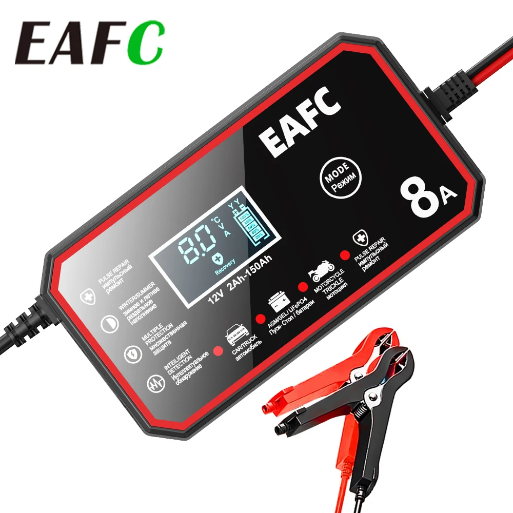 EAFC Smart 12V 8A Autobatterieladegerät Pulsreparatur Schnellladung für Auto Moto AGM GEL NASS Blei Säure LiFePO4-Batterieladung Image