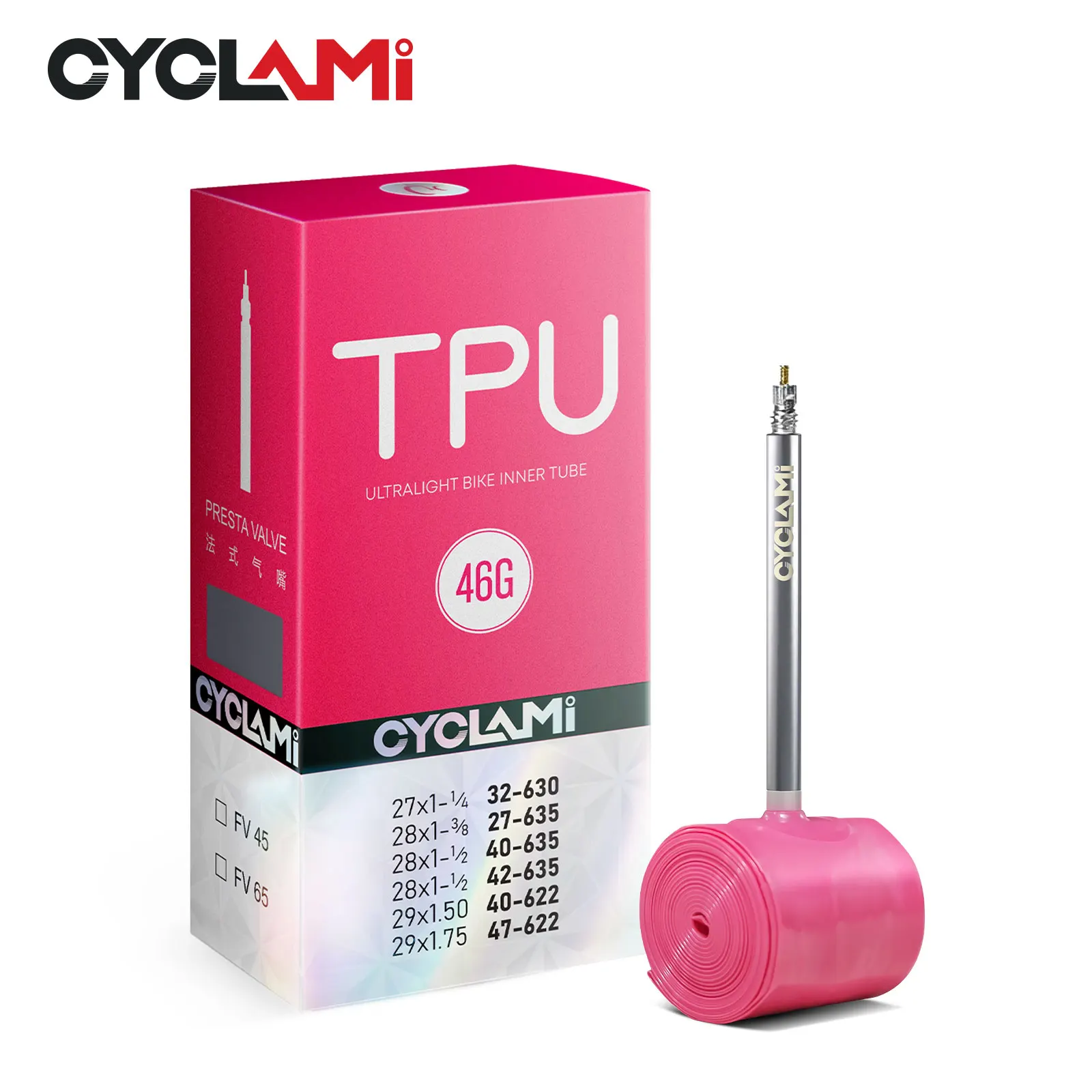 CYCLAMI Ultraleichter Fahrradschlauch 29 Zoll MTB Fahrrad TPU Material Reifen 45/65 mm Französisches Ventil für Gravel 700C 32C 35C 37C 40C Image