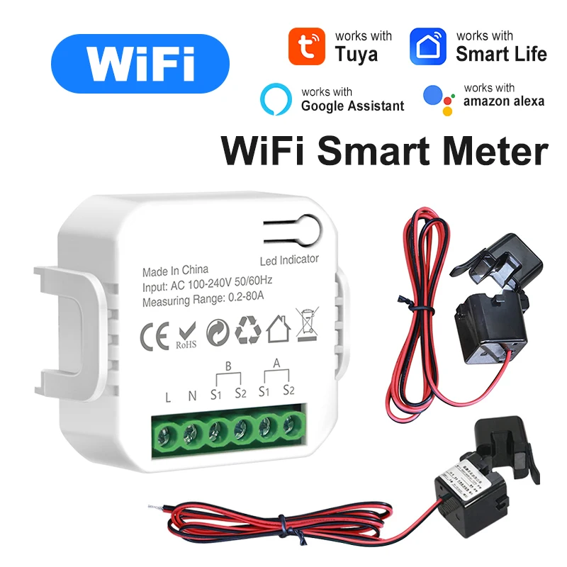 Tuya WiFi Smart Energy Meter Home Kanal Stromwandler Solar PV System Strom Produktion Verbrauch Monitor APP Steuerung Image