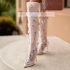 Weiß Mesh Schmetterling Hochzeit Stiefel Frauen Party Seite Zipper Spitze Zehen Kniehohe Schuhe Weibliche Elegante Mode High Heels Stiefel