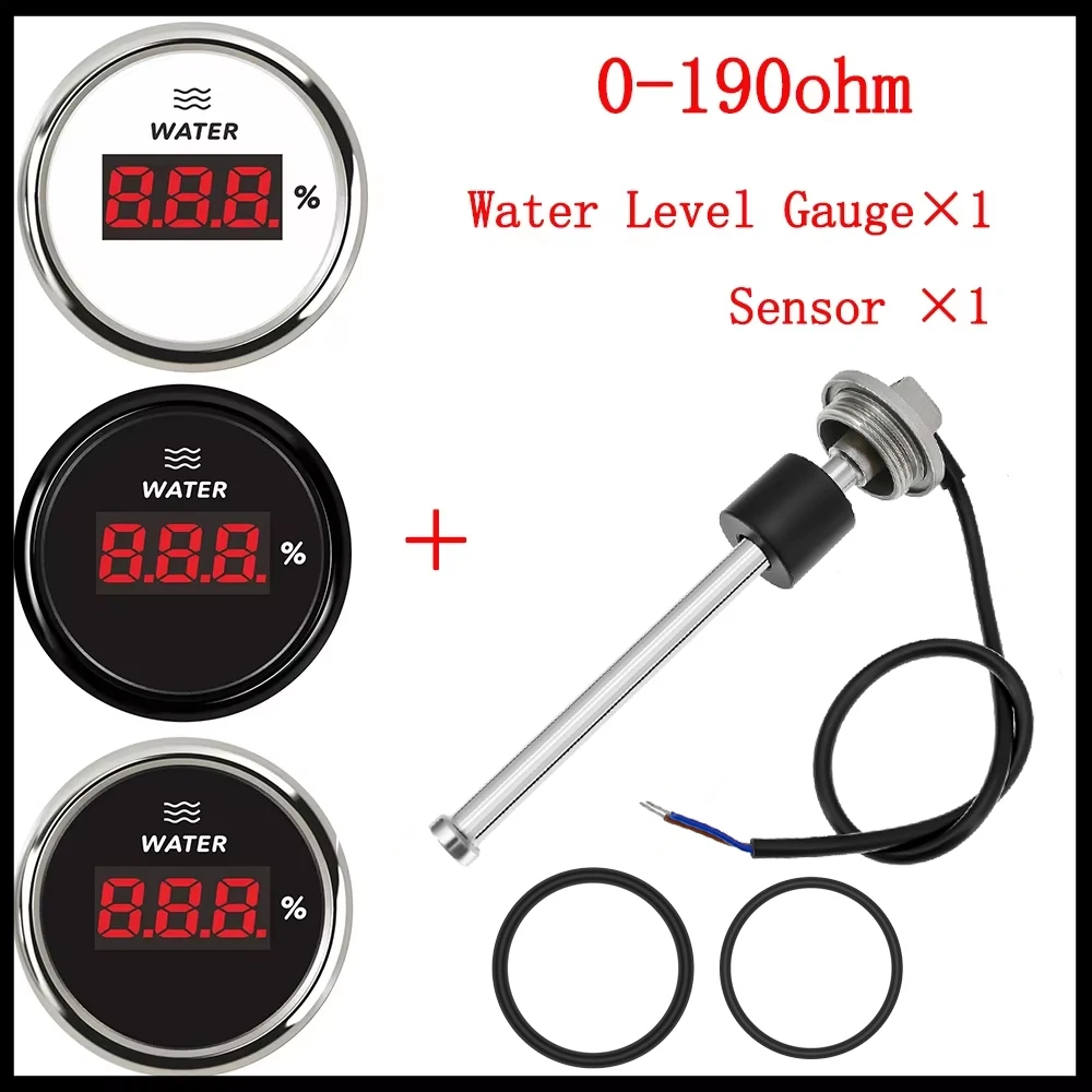 190 OHM Wasserstandsanzeige, 52 mm, digitale Sensoren, Auto-Wasserstandsensor, wasserdicht, mit roter Hintergrundbeleuchtung, für Yacht, Marine, Boot, Auto Image