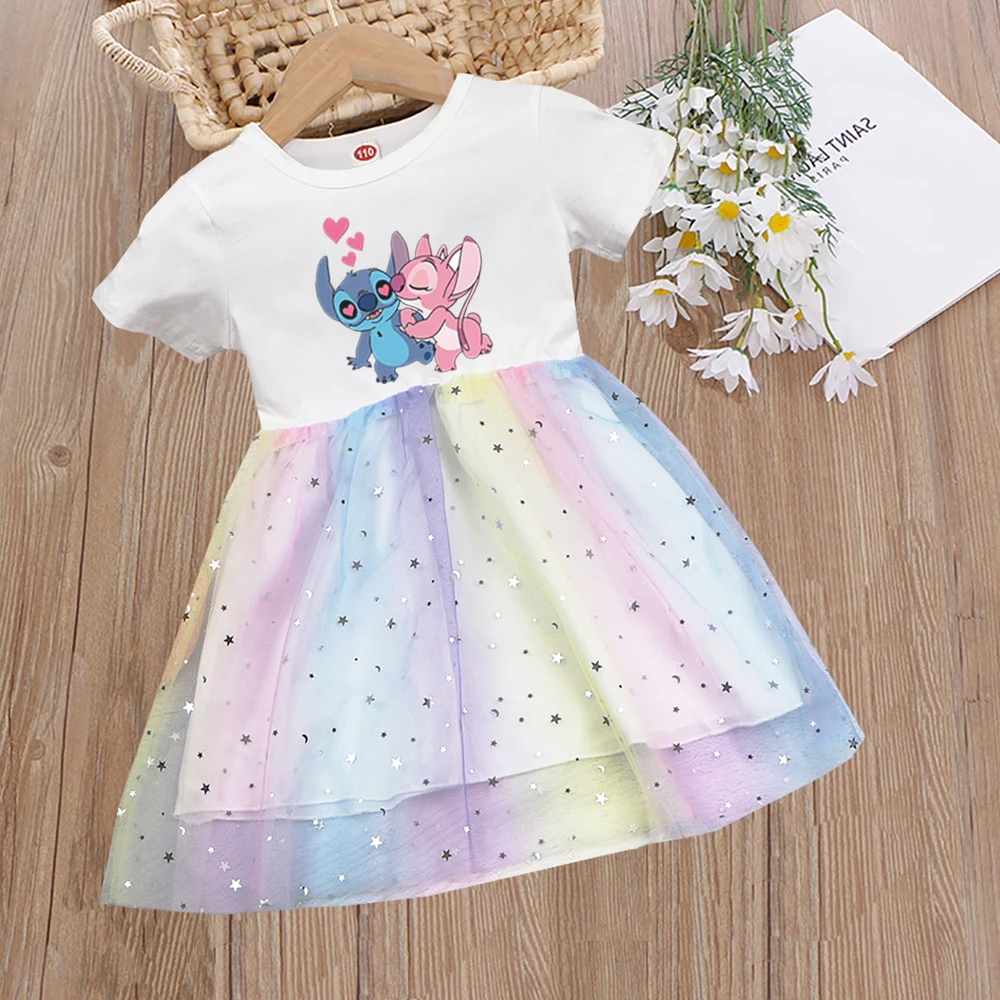 2023 neue Disney Sommer Kinder Kleidung Nette Stich Kleid Kinder Prinzessin Kleid Mädchen Prinzessin Geburtstag Party Kleid 3-8T Image