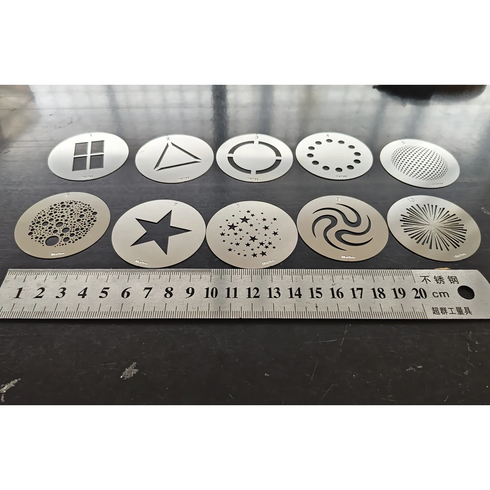 50 mm GOBO-Muster, Größe 37 mm, Vintage-Diaprojektor, kreisförmige Dias, Logo, Schwarz-Weiß-Projektionsmodellierungsfolie, runder Stahl