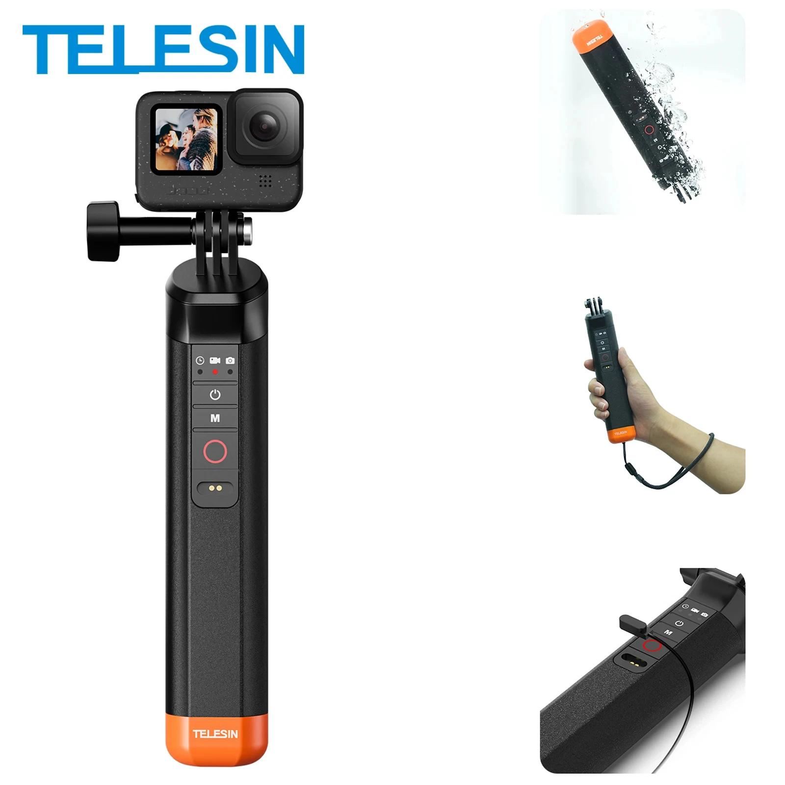 TELESIN Auftriebsstange Selfie-Stick Wasserdichter Selfie-Stick mit Handschlaufe Drahtlose Fernbedienung für Gopro Hero 9, 10, 11, 12, 13 Image