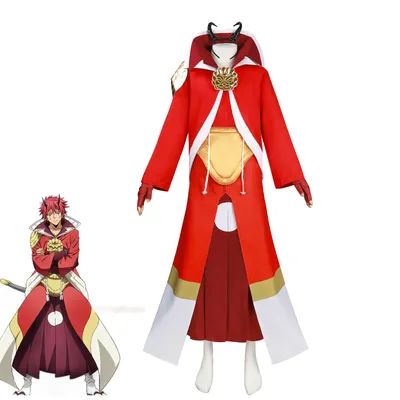 Benimaru Cosplay Anime, als ich als Schleim Kostüm rot Uniform Umhang Halloween Party Kopf bedeckung Image