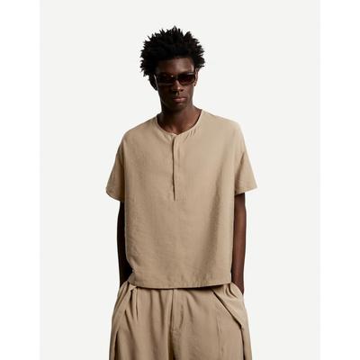 Bershka Oversize Flowing Short Sleeve Shirt Men M Sand