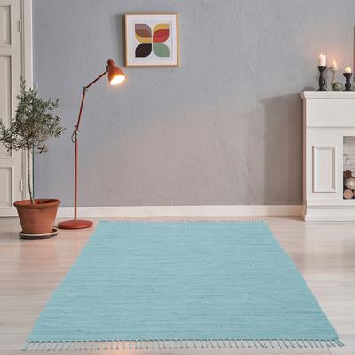 Teppich THEKO "Happy Cotton Fleckerl, handgewebt" Gr. 6, blau (helltürkis), B:160cm H:5mm L:230cm, Baumwolle, Teppiche, Fransenteppich, Flachgewebe, reine Baumwolle, meliert, mit Fransen, auch als Läufer Image