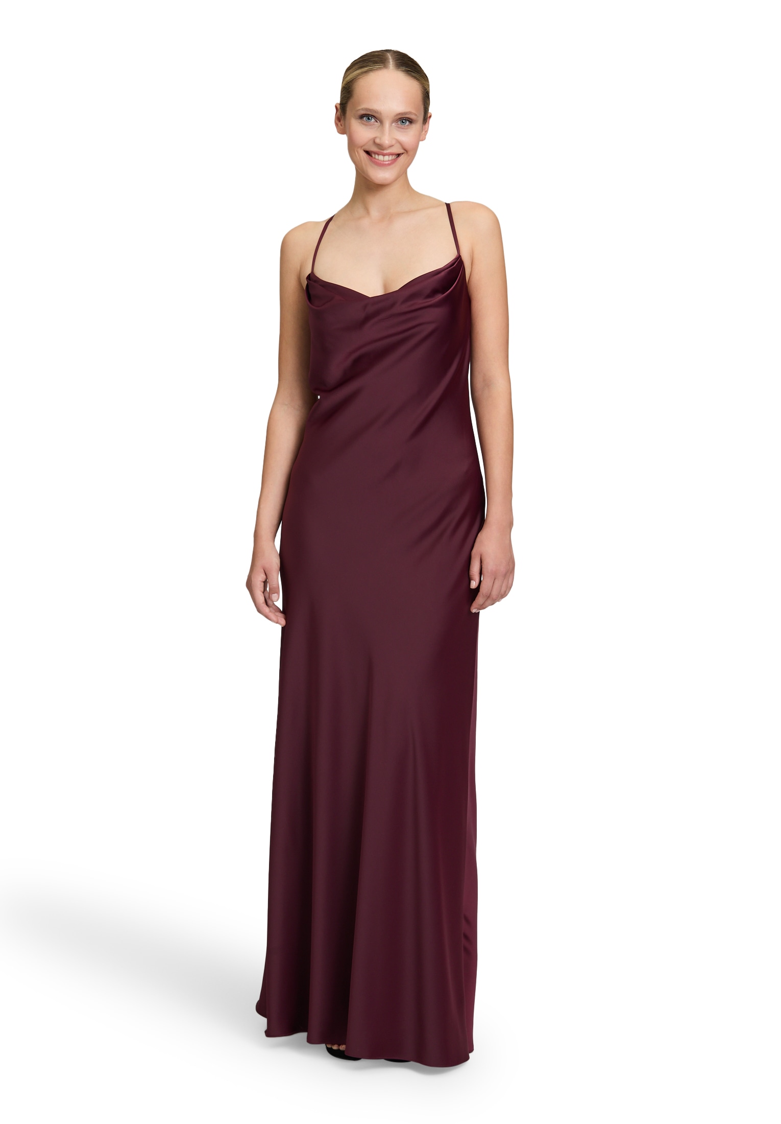 Abendkleid VERA MONT "Damen mit Wasserfallausschnitt", Damen, Gr. 38, Normalgrößen, rot (wild ruby), Obermaterial: 97% Polyester, 3% Elasthan; Futter: 100% Polyester, figurumspielend lang, Wasserfallausschnitt, Kleider Abendkleid