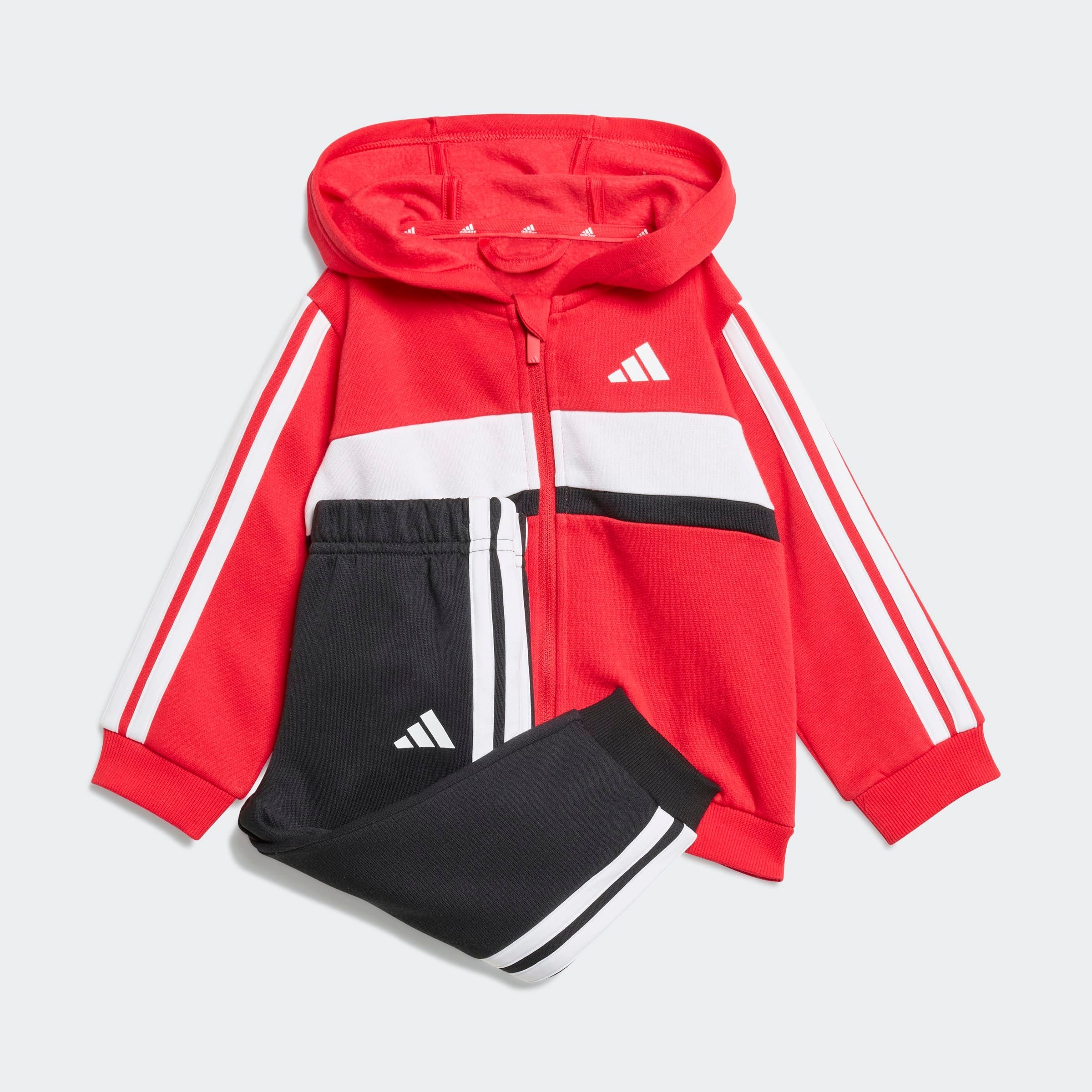 Trainingsanzug ADIDAS SPORTSWEAR "I 3S TIB FL SET", Kinder, Gr. 62, weiß (pure ruby, weiß, schwarz), Obermaterial: 70% Baumwolle, 30% Polyester, Sportanzüge Image