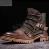 2025 Retro Men's Motorcycle Leather Boots British Style Round Head High Top Shoes Casual Platform