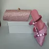 INSIGHTLINK Damen-Schuhe und Clutch-Taschen-Set mit rosa Kristallen, Diamanten, hochhackige