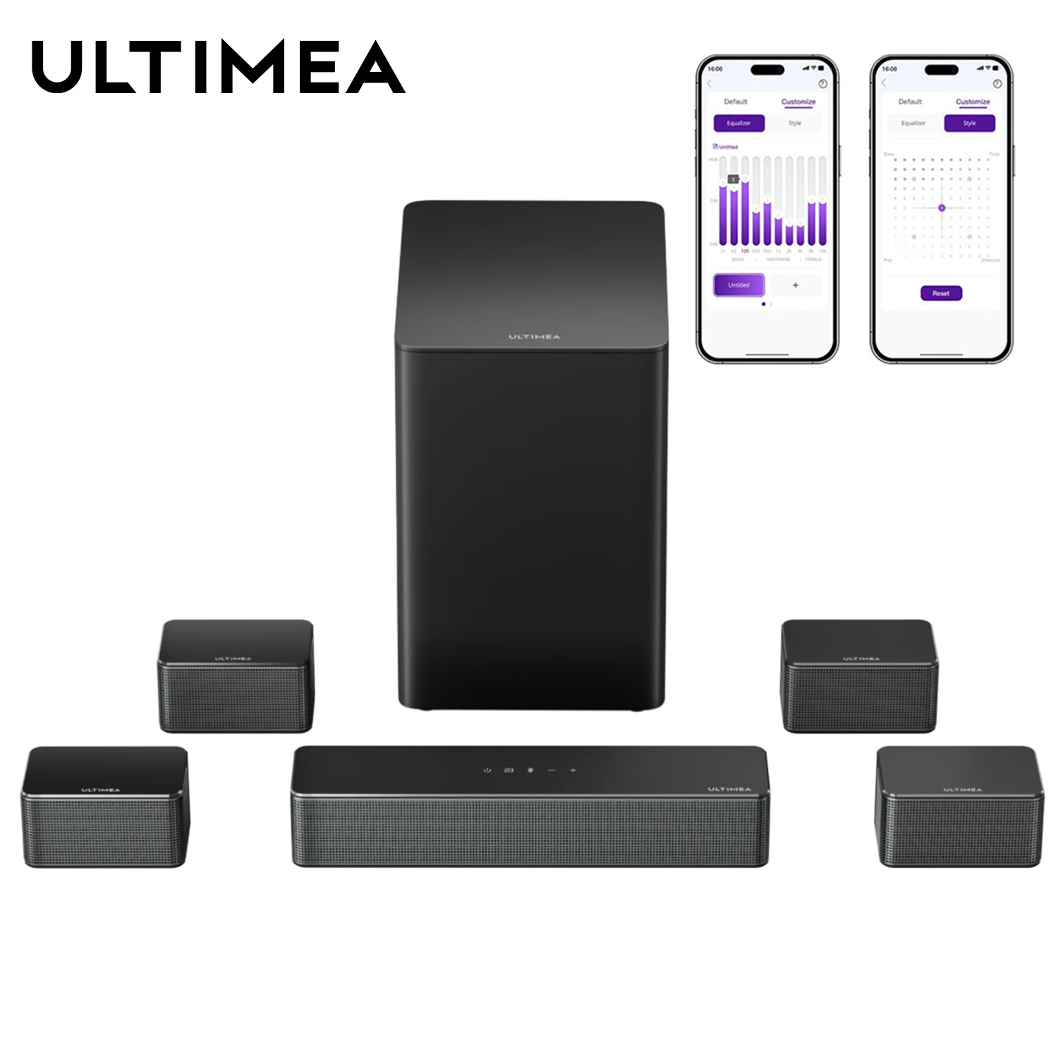 ULTIMEA 7.1 3D Virtual Surround Soundbar-System mit kabellosen Subwoofer und hinteren Lautsprechern, Heimkino-Bluetooth-Lautsprecher Image