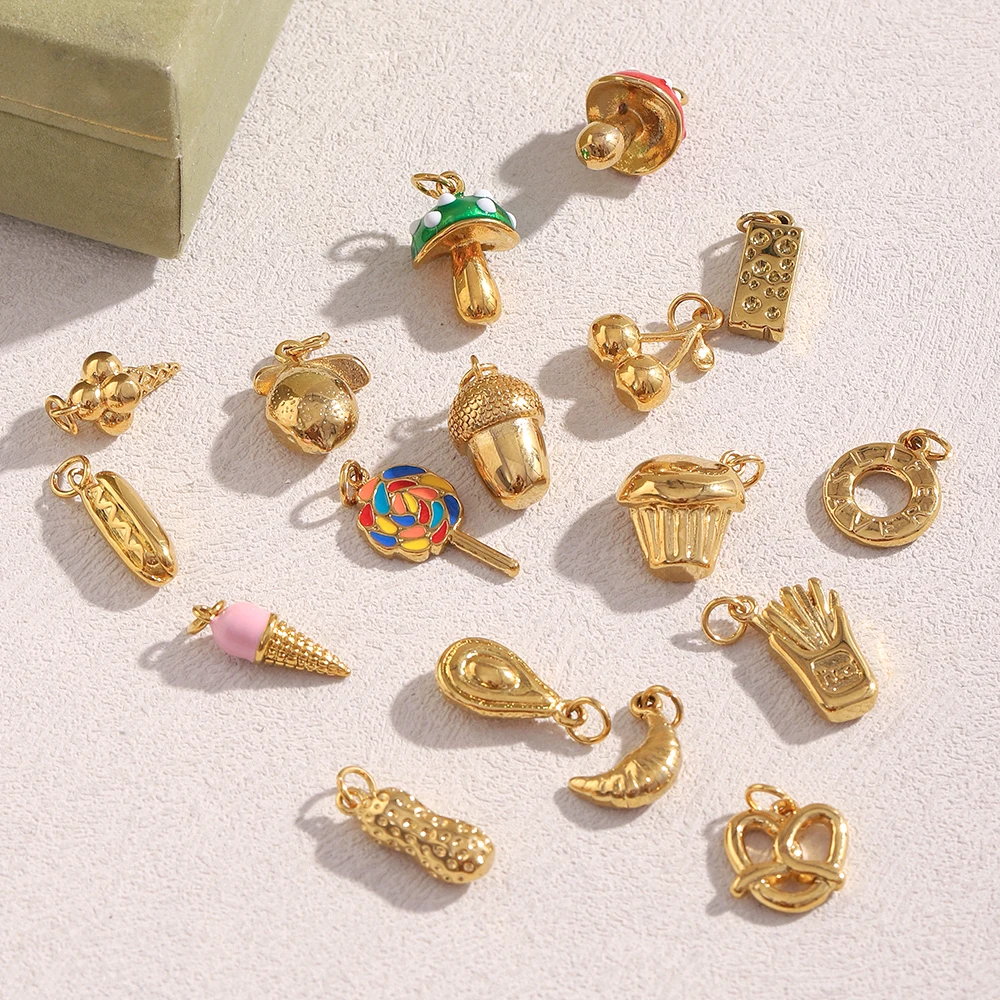 E.B.belle Sommer Essen Eis Kuchen Französisch Frites 18K Gold Überzogene Anhänger Charms Für Schmuck Machen DIY Schmuck Zubehör