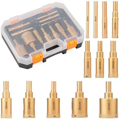 12Pcs Incisive Diamond Drill Bits Compact High Strength Brazing Drill Bits for Porcelain Tile Ceramic Stone Granite Marble Glass